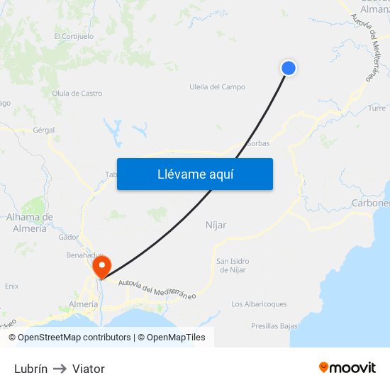 Lubrín to Viator map