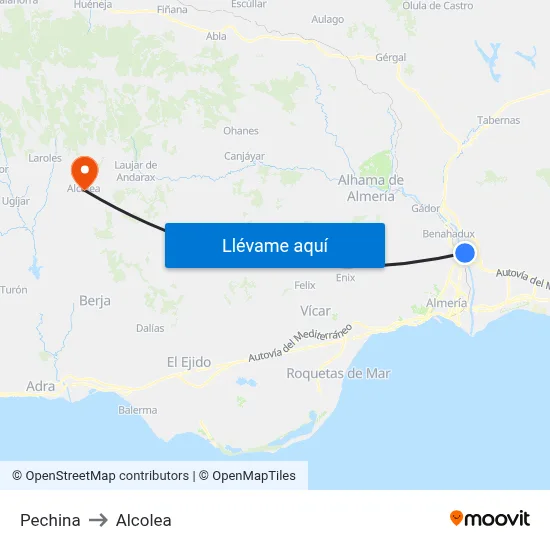 Pechina to Alcolea map