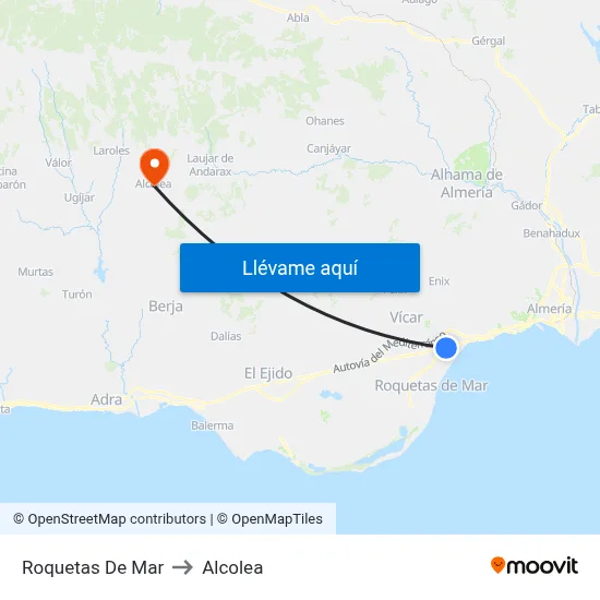 Roquetas De Mar to Alcolea map
