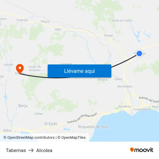 Tabernas to Alcolea map
