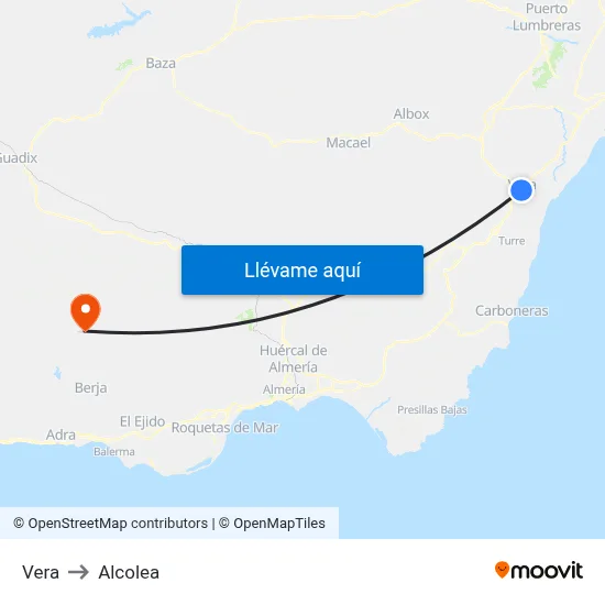 Vera to Alcolea map
