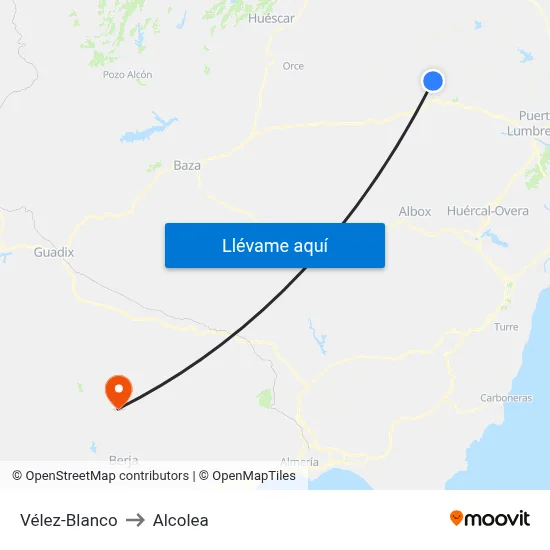 Vélez-Blanco to Alcolea map