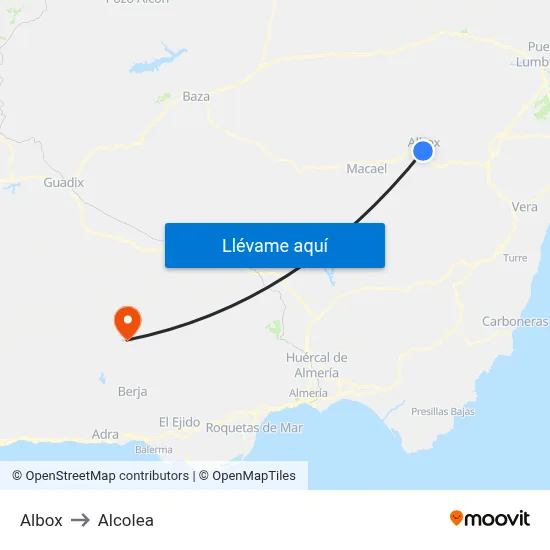 Albox to Alcolea map