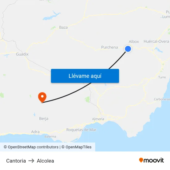 Cantoria to Alcolea map