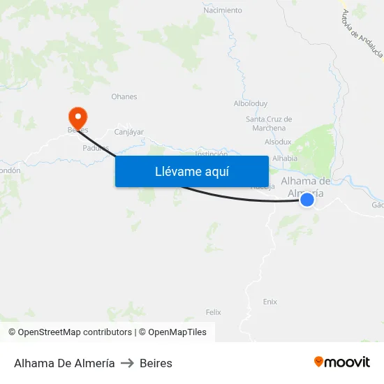 Alhama De Almería to Beires map