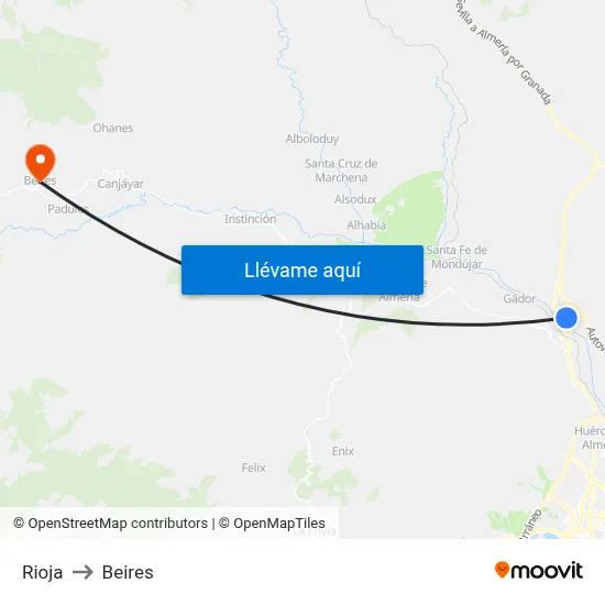 Rioja to Beires map