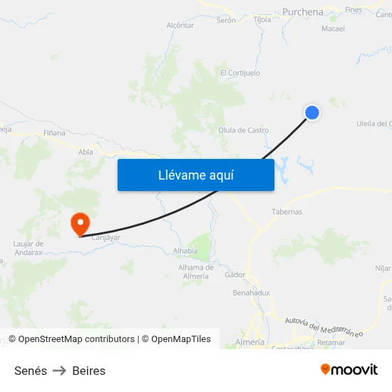 Senés to Beires map