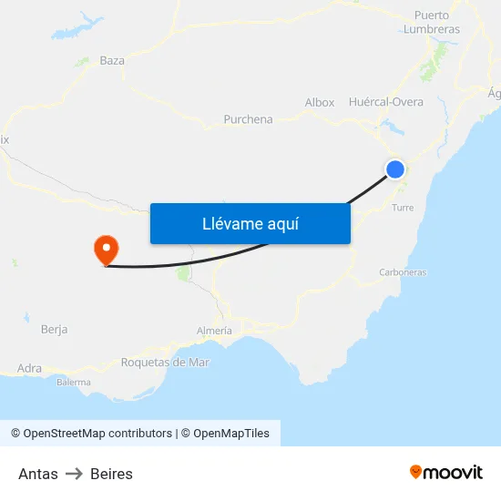 Antas to Beires map