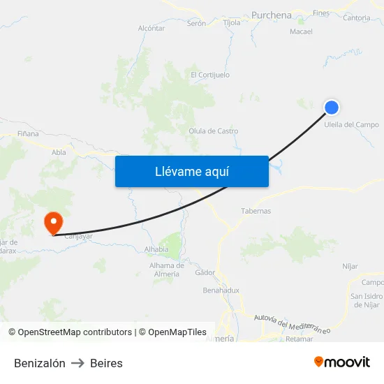 Benizalón to Beires map
