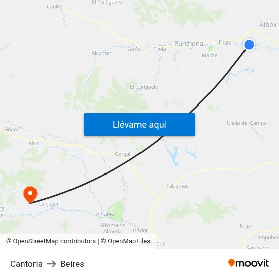 Cantoria to Beires map