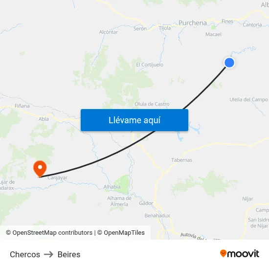 Chercos to Beires map