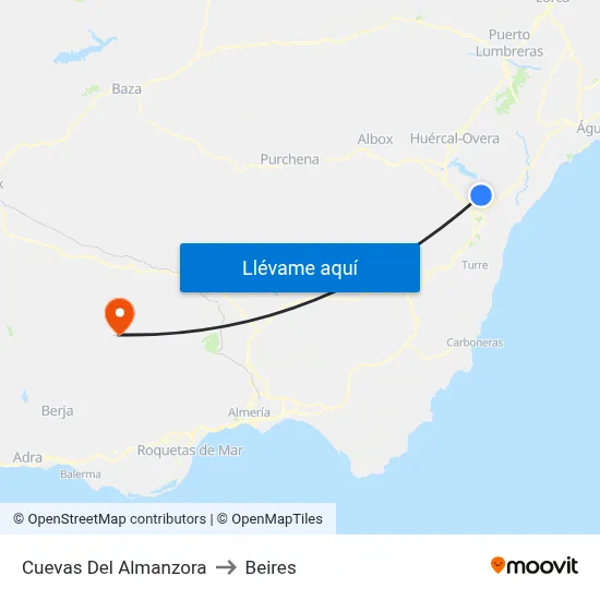 Cuevas Del Almanzora to Beires map