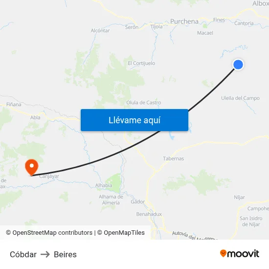 Cóbdar to Beires map