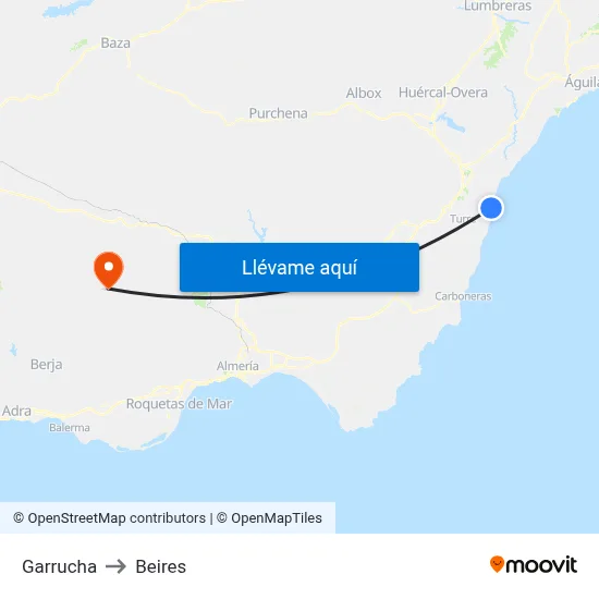 Garrucha to Beires map