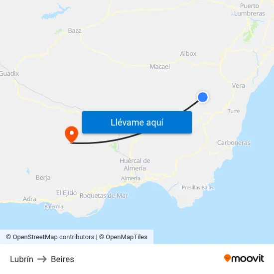 Lubrín to Beires map