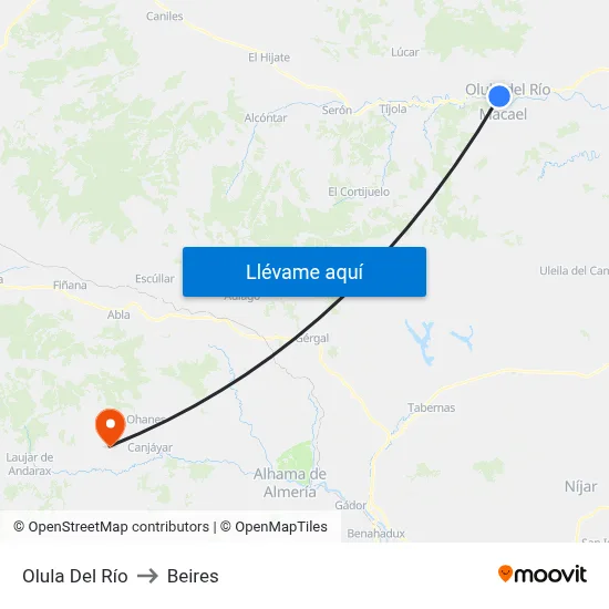 Olula Del Río to Beires map