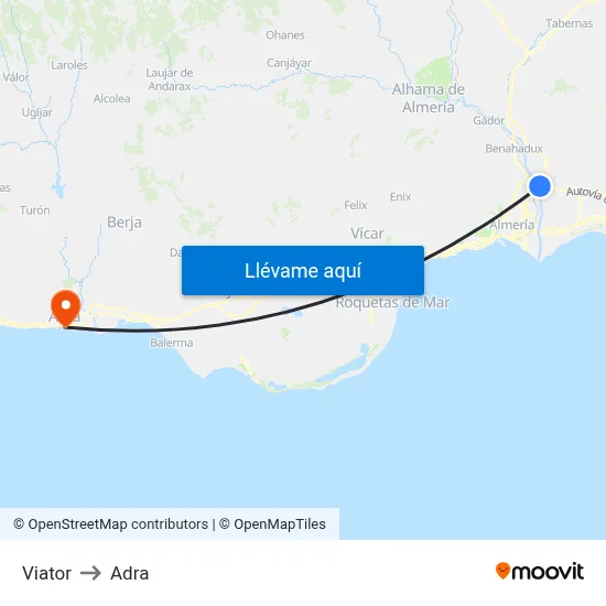 Viator to Adra map