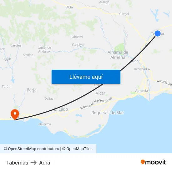 Tabernas to Adra map