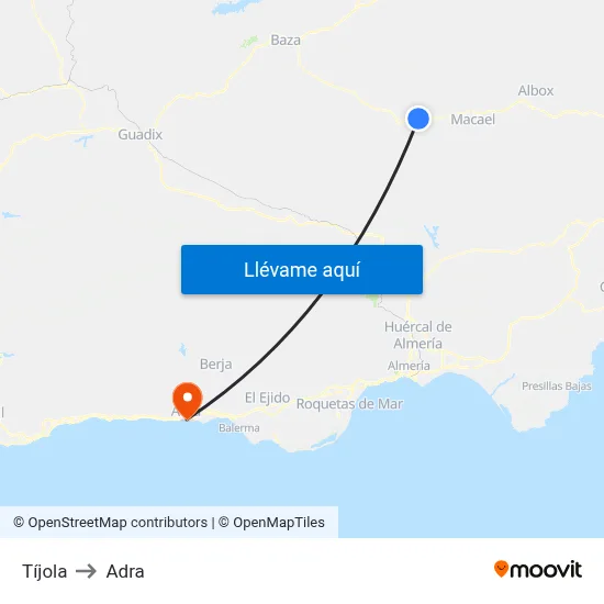 Tíjola to Adra map