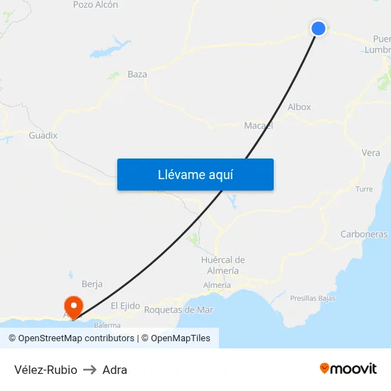 Vélez-Rubio to Adra map