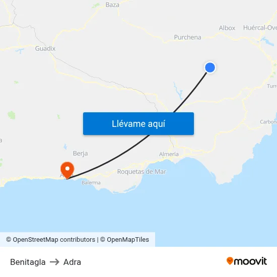 Benitagla to Adra map