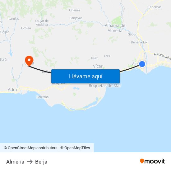 Almería to Berja map