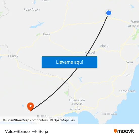Vélez-Blanco to Berja map