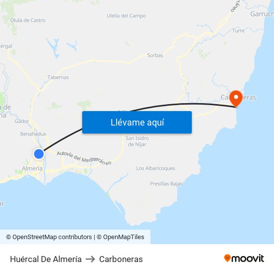 Huércal De Almería to Carboneras map