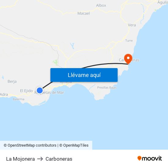 La Mojonera to Carboneras map