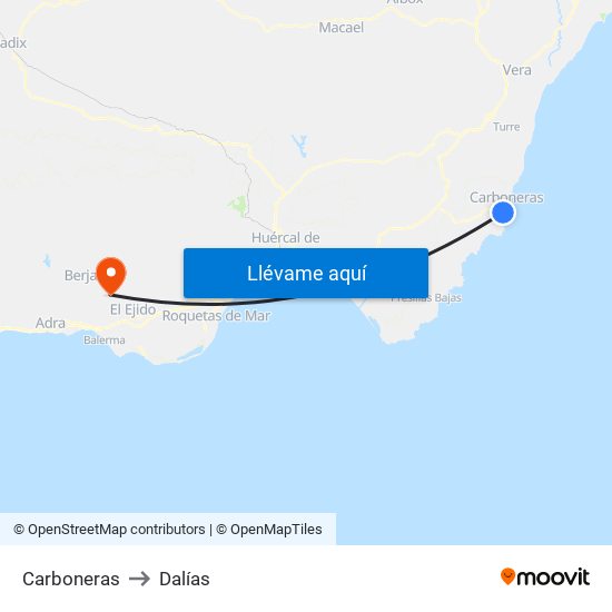 Carboneras to Dalías map
