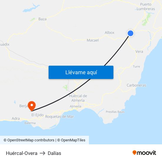 Huércal-Overa to Dalías map
