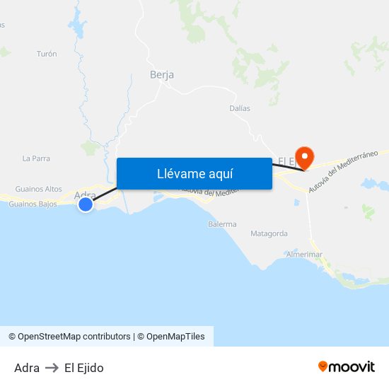 Adra to El Ejido map