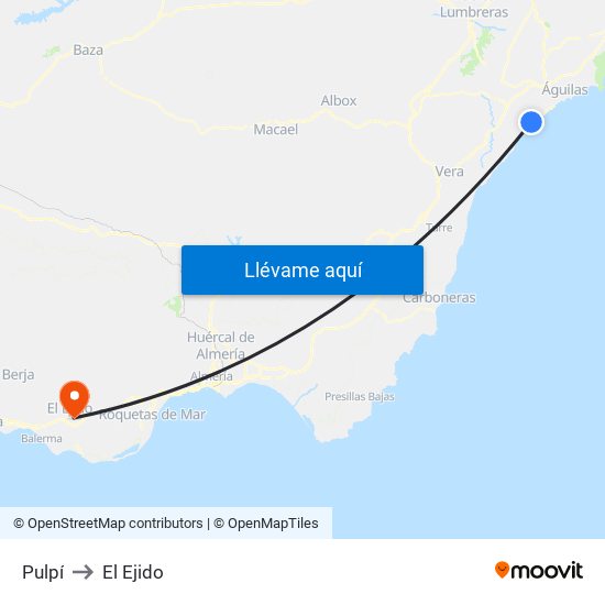 Pulpí to El Ejido map