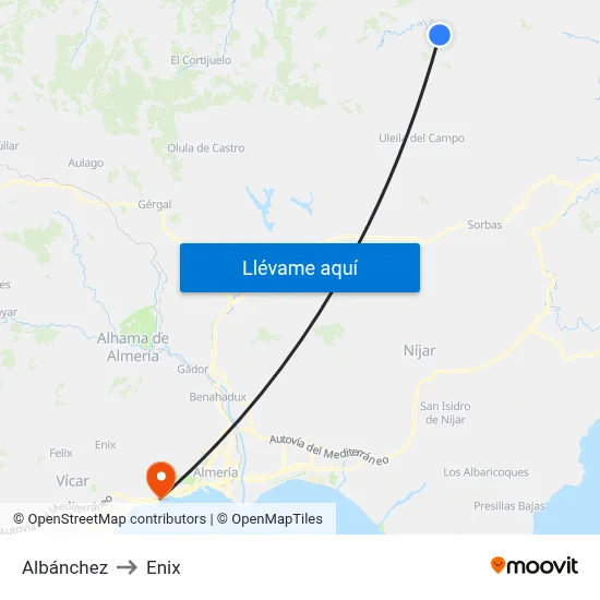 Albánchez to Enix map
