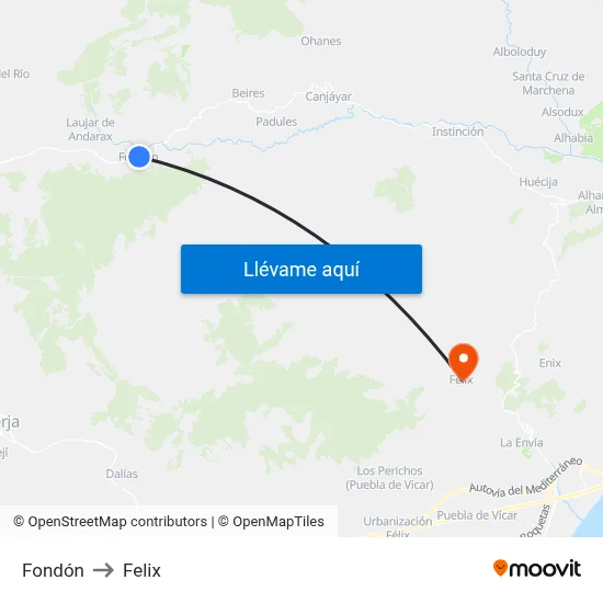 Fondón to Felix map