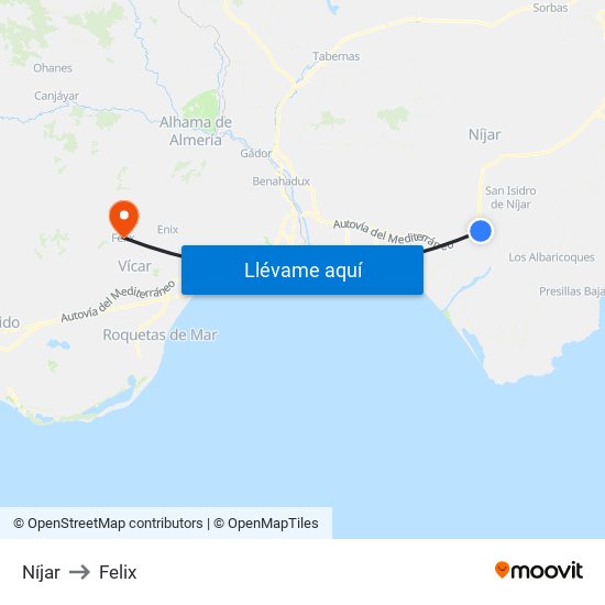 Níjar to Felix map