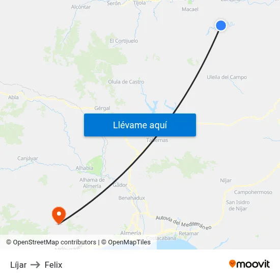 Líjar to Felix map