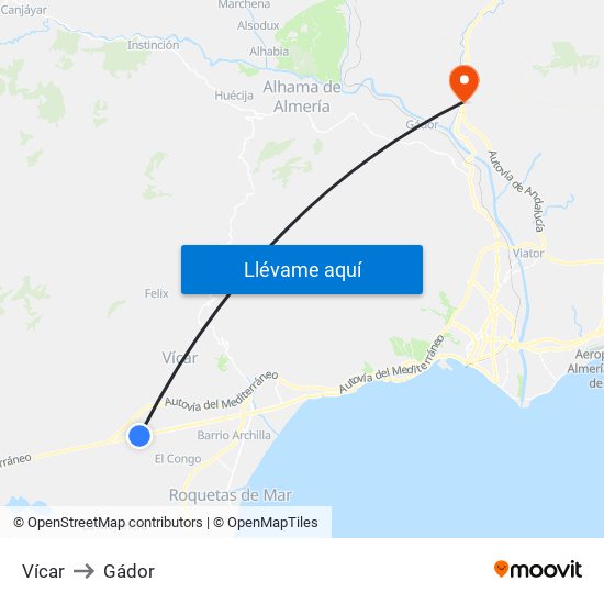 Vícar to Gádor map
