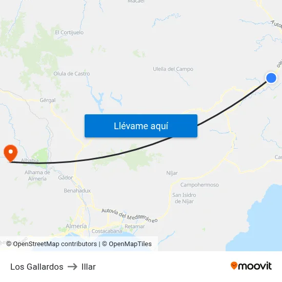 Los Gallardos to Illar map