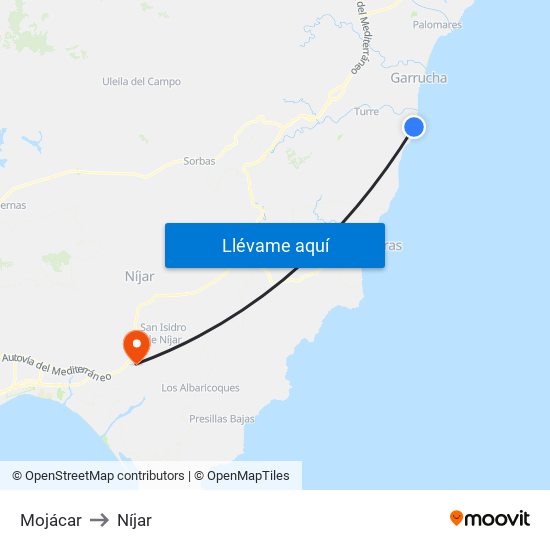Mojácar to Níjar map