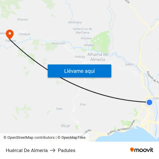 Huércal De Almería to Padules map