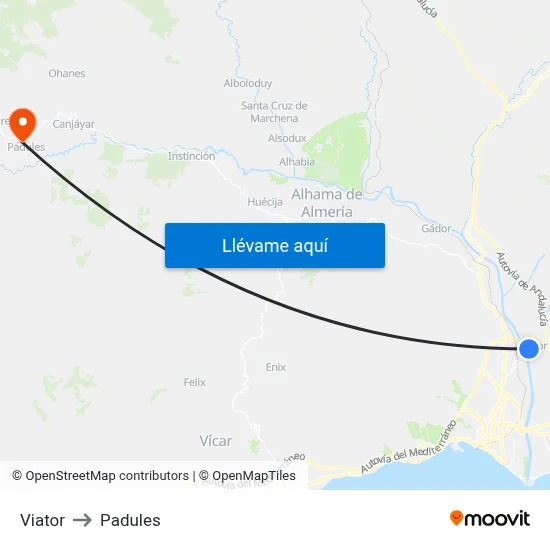 Viator to Padules map