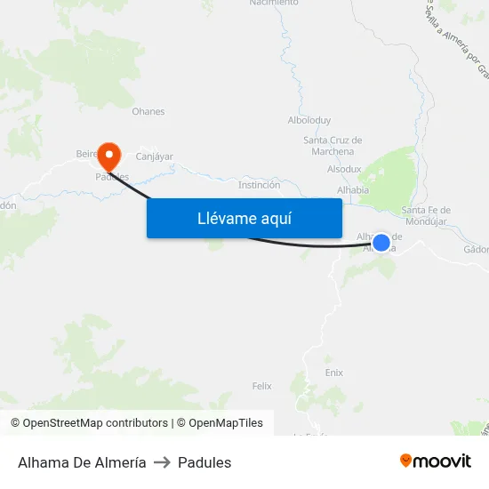 Alhama De Almería to Padules map