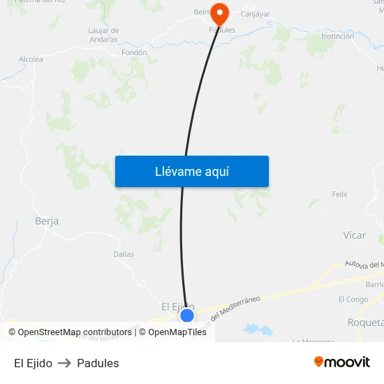 El Ejido to Padules map