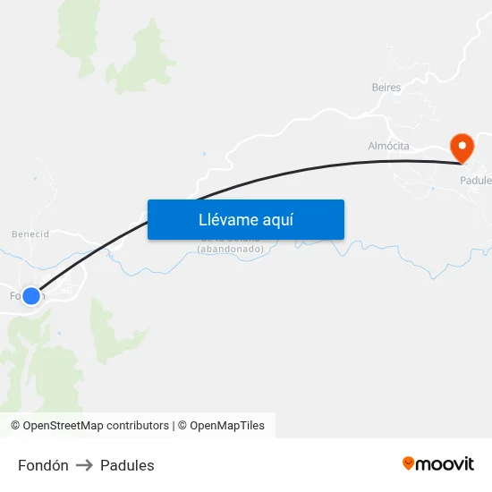 Fondón to Padules map