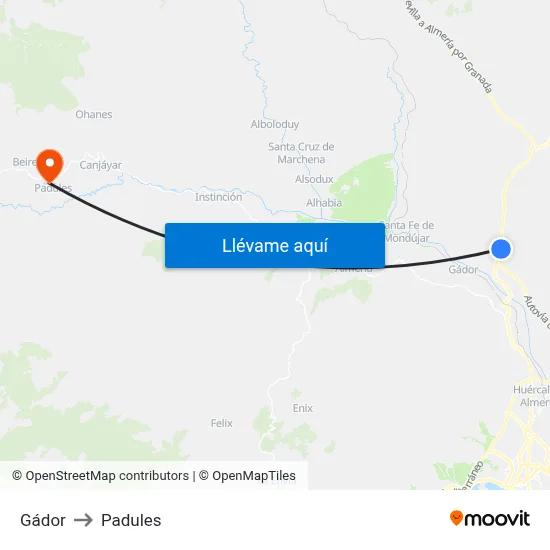 Gádor to Padules map