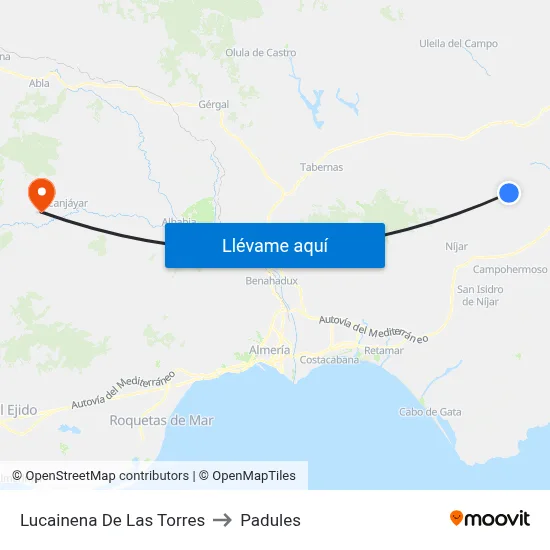 Lucainena De Las Torres to Padules map