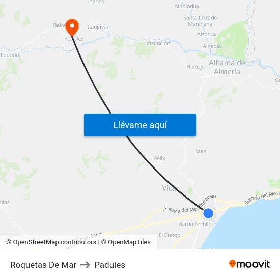Roquetas De Mar to Padules map
