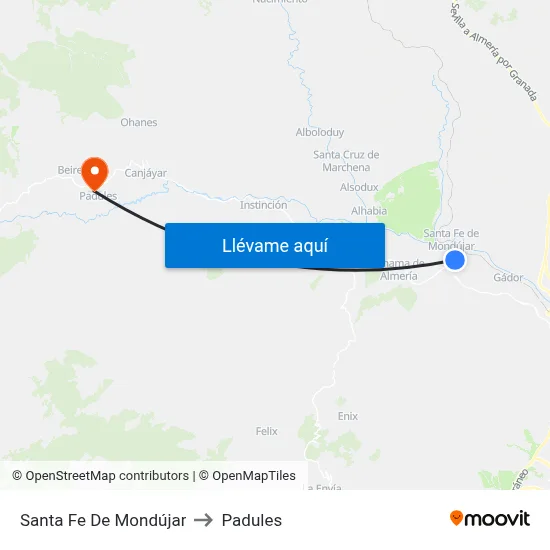 Santa Fe De Mondújar to Padules map