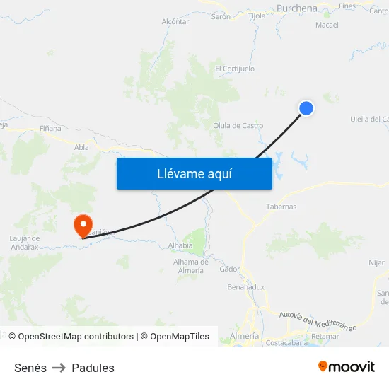 Senés to Padules map